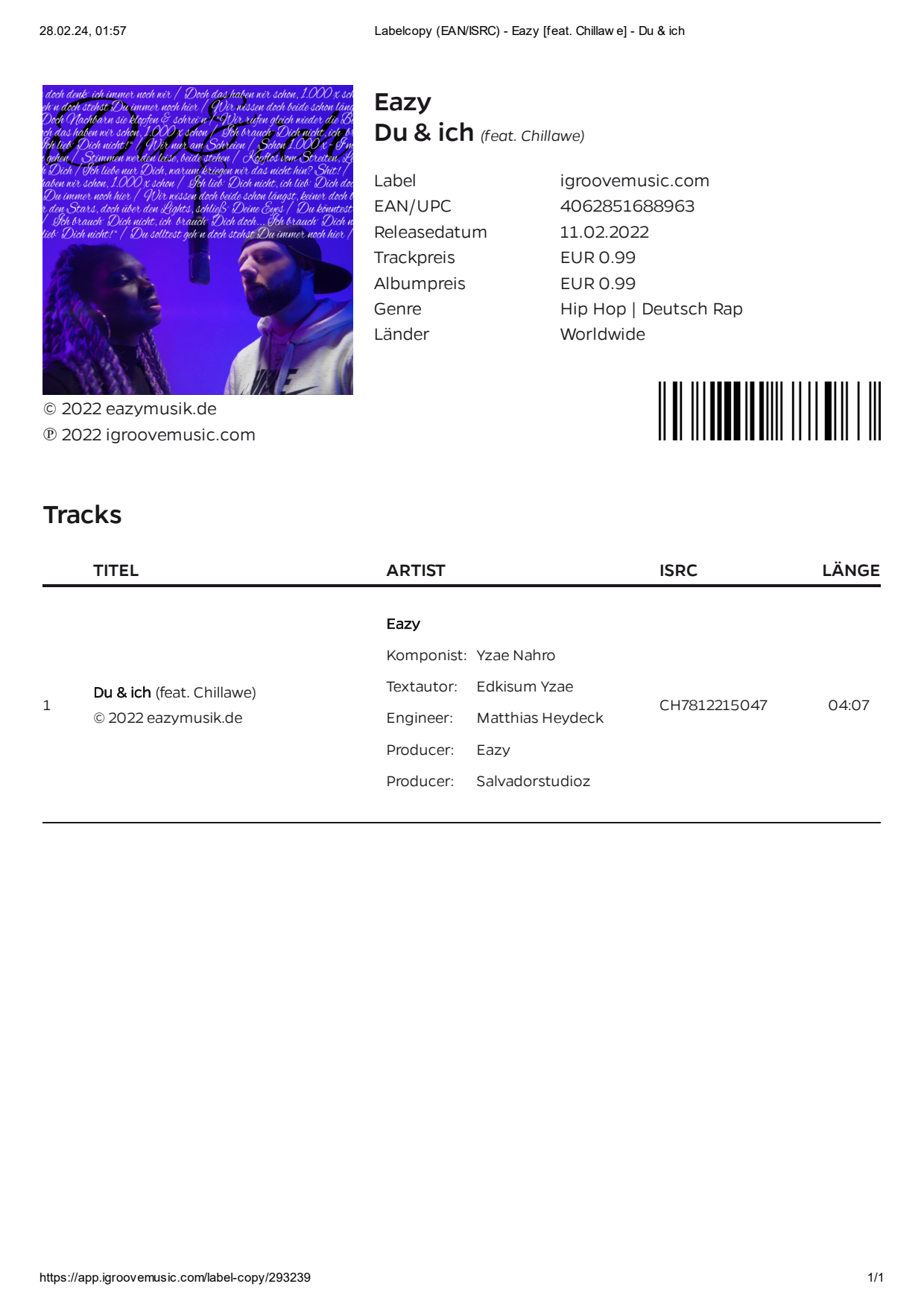 Original-Labelcopy Du & ich (feat. Chillawe), Seite 4 von 9