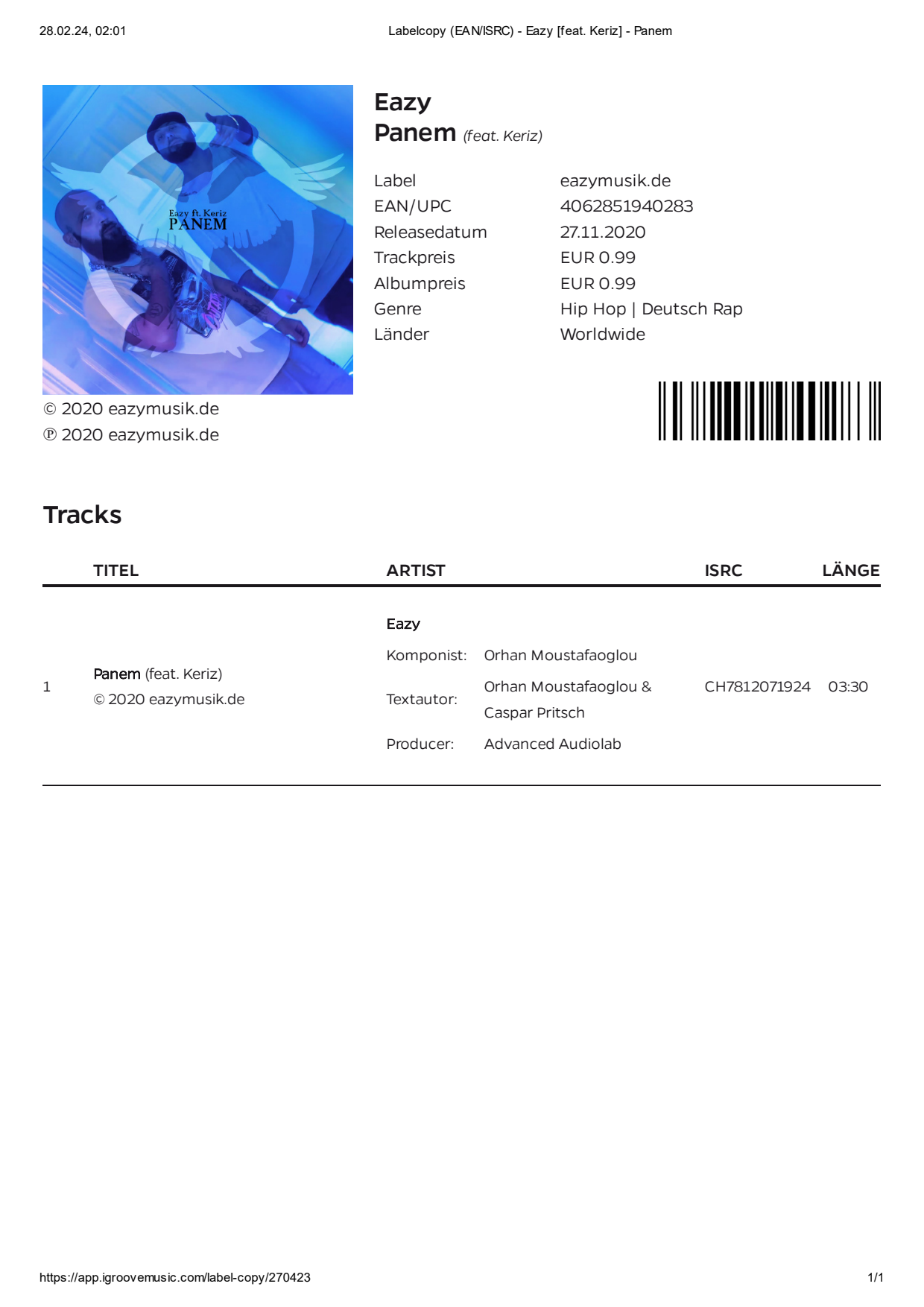 Original-Labelcopy Panem (feat. Keriz), Seite 5 von 9