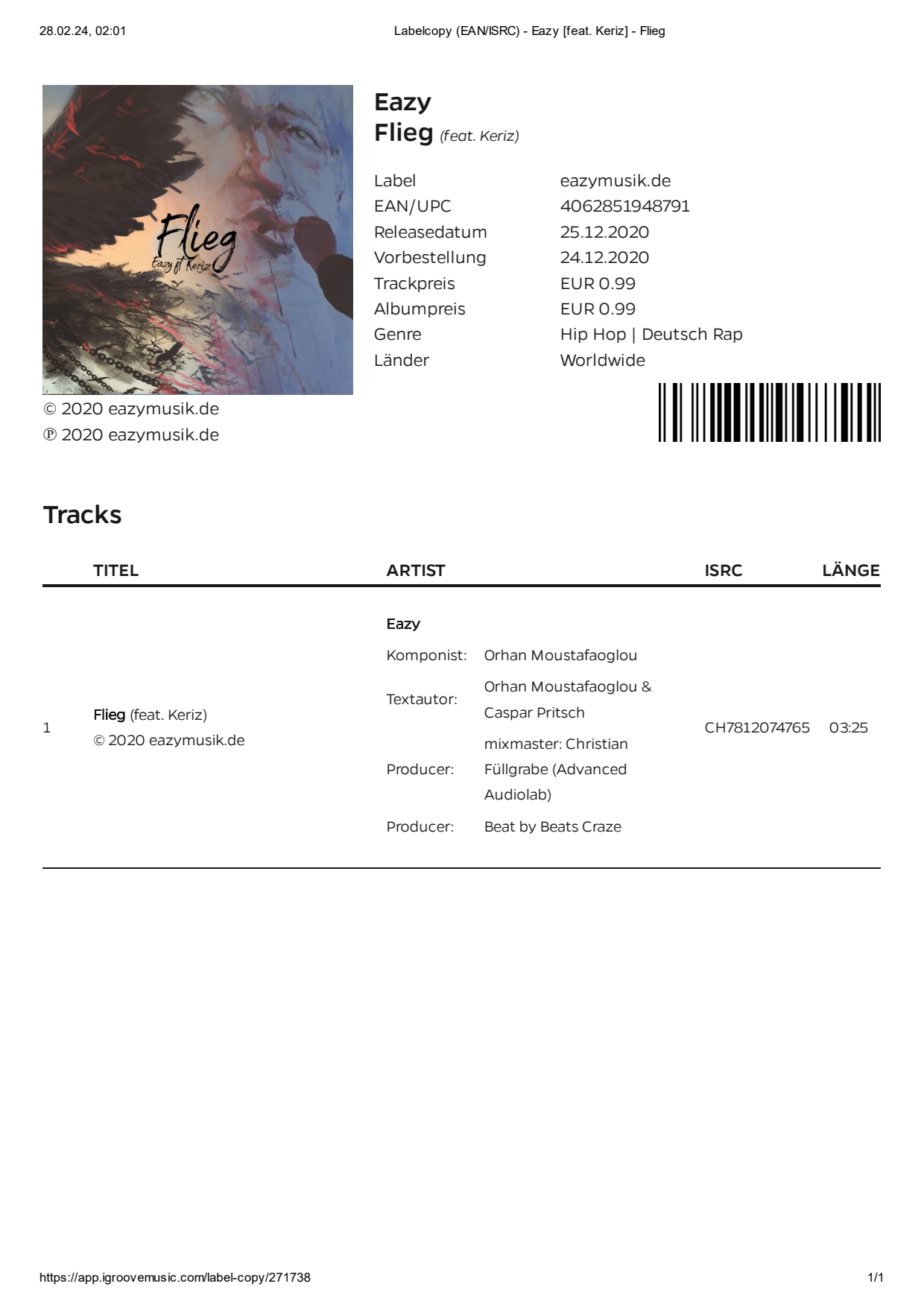 Original-Labelcopy Flieg (feat. Keriz), Seite 6 von 9