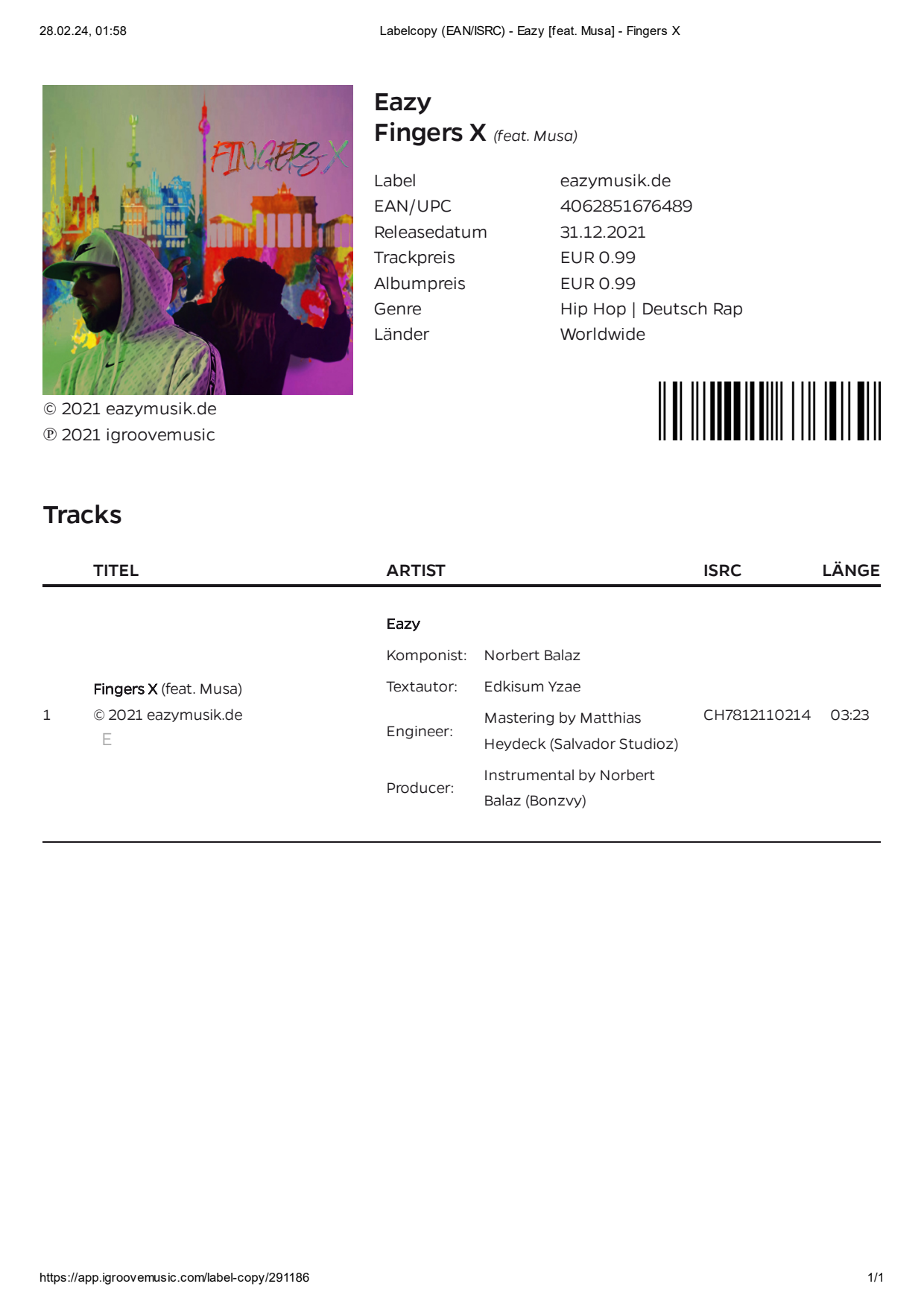 Original-Labelcopy Fingers X (feat. Musa), Seite 9 von 9